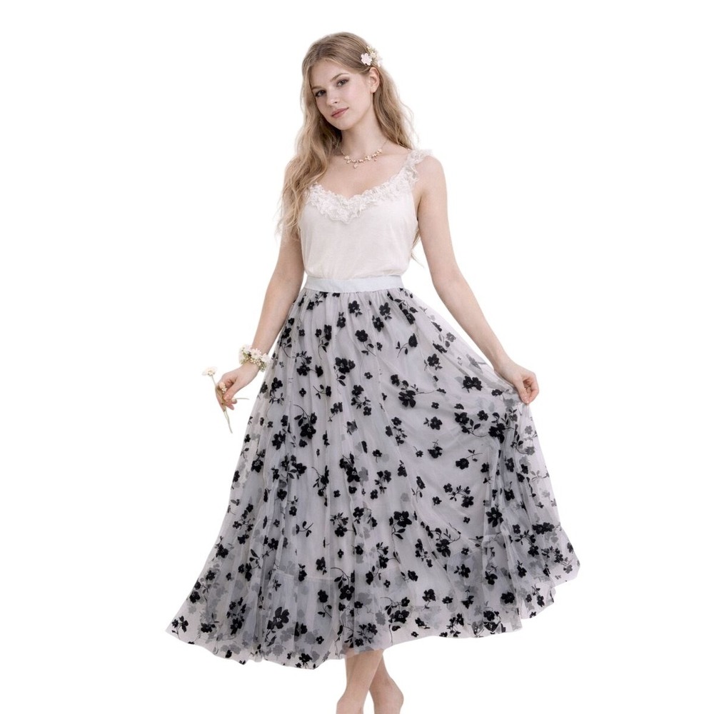 Chicwish Blue Floral Tulle‎ Poodle Elastic Waist Skirt Fairycore Balletcore SM 6